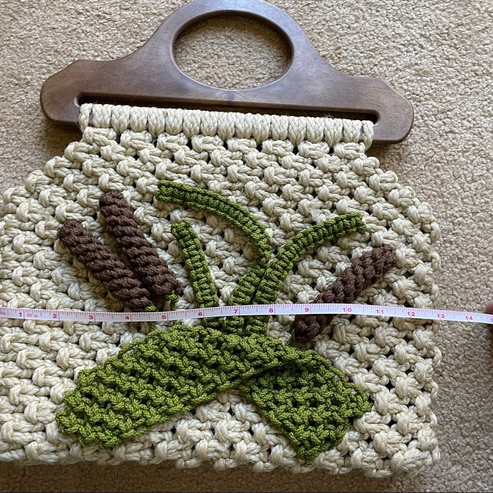 Vintage Macrame Rope Purse Cattails Purse Handbag Coastal Cottage - Picture 4 of 5